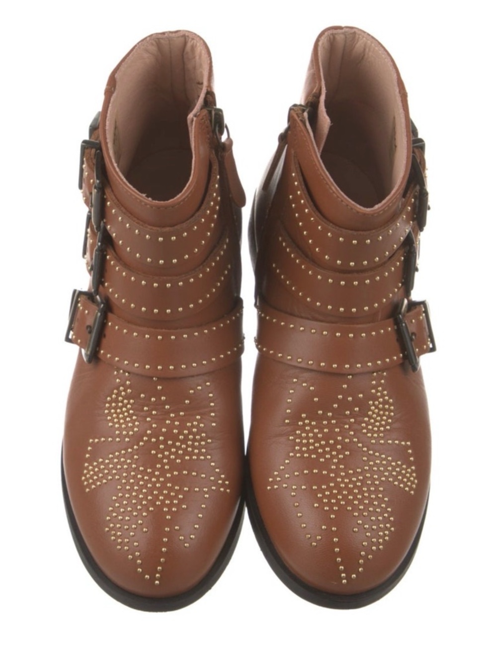 Chloe Brown Studded Leather Ankle Boots